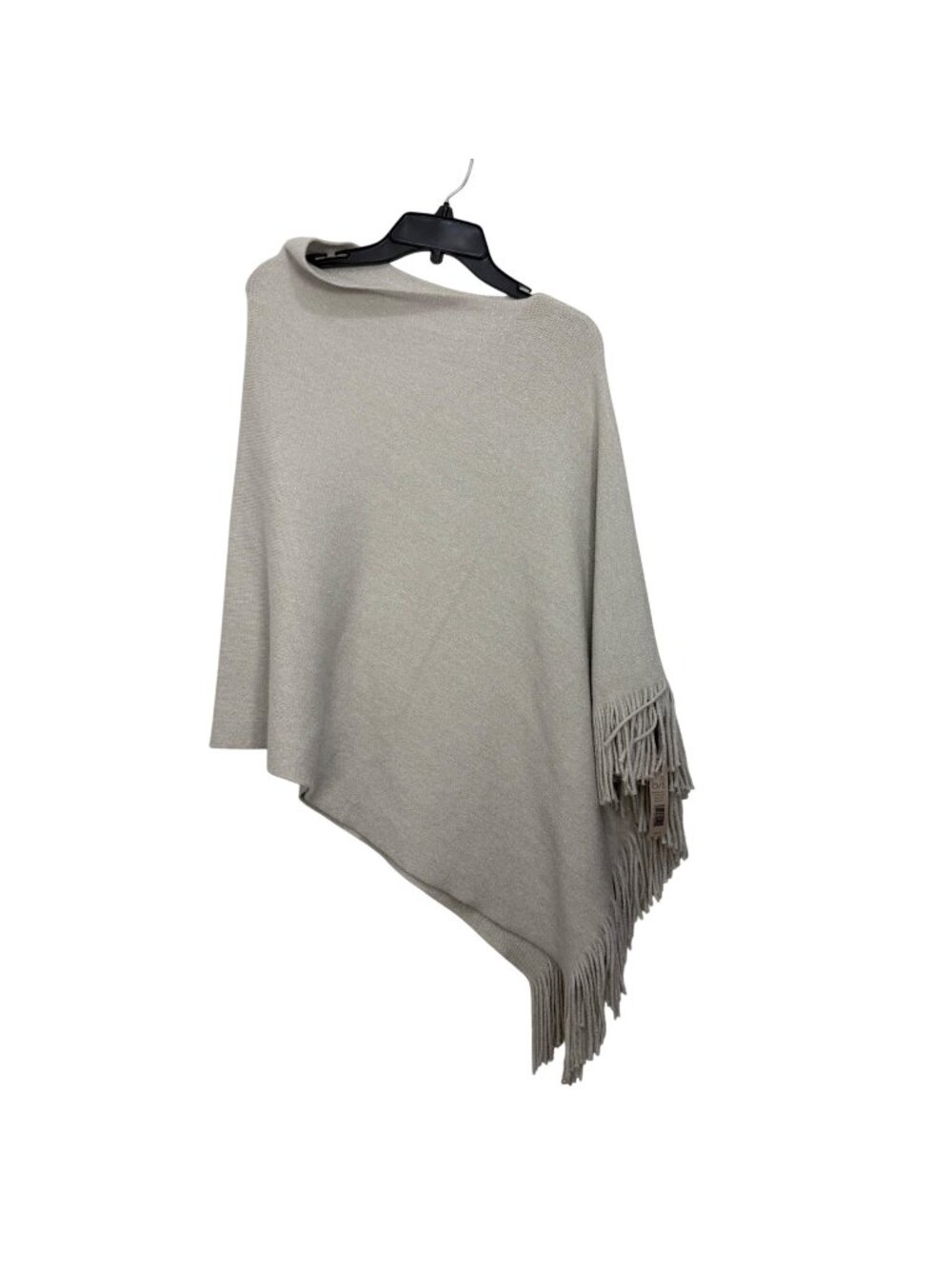 Nic+Zoe Grey Mist Fringe Knit Poncho Wrap One Size  Light shimmering